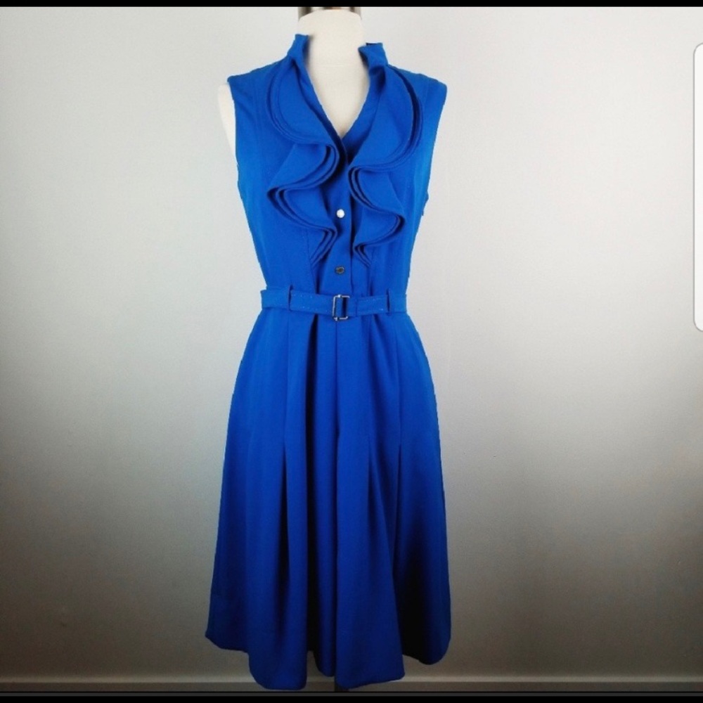 Calvin Klein Blue Midi Belted Dress Size 6